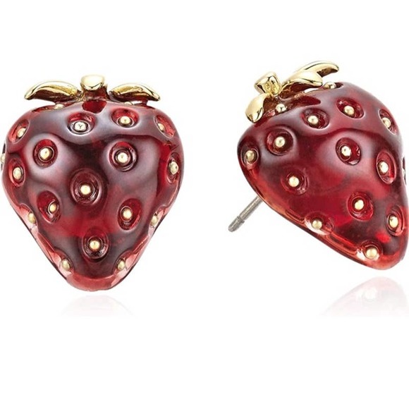 Kate Spade Red Strawberry Stud Earrings Tutti Fruity Resin Gold Post Back